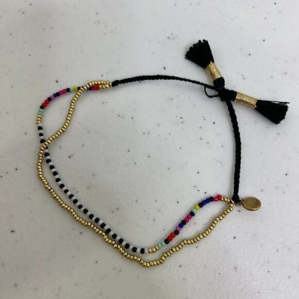 Stella & Dot Melody Harmony‎ Bracelet Beaded Stacked Gold Blue Black Tassel